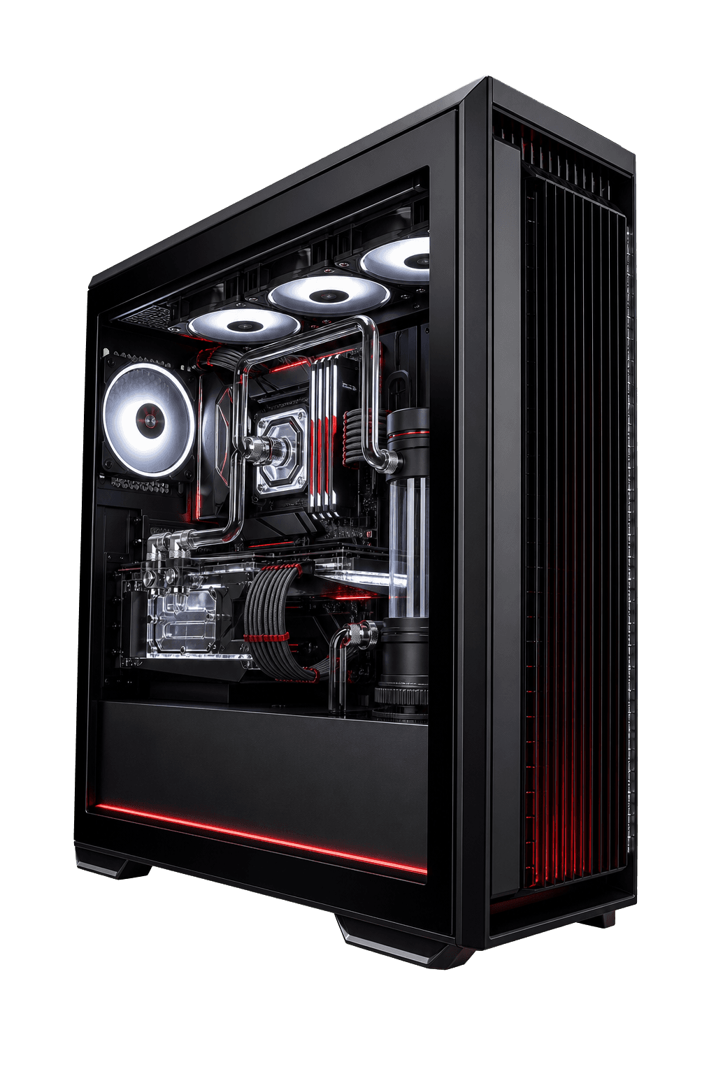 Freigestellter High-End Gaming-PC mit Wasserkühlung